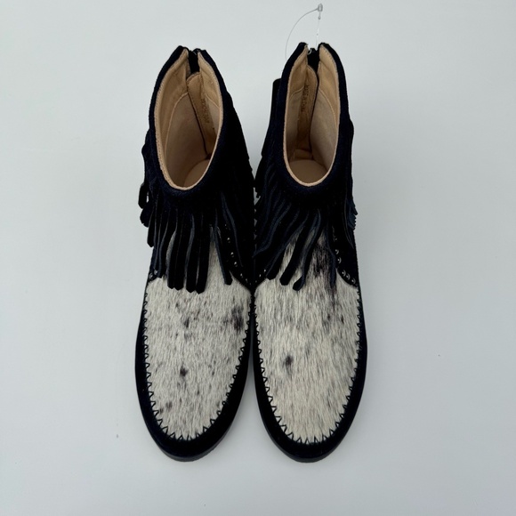 Montana West Ankle Boots Size 8 Cowhide Print Western Fringe Studded (NWT) - Picture 1 of 10
